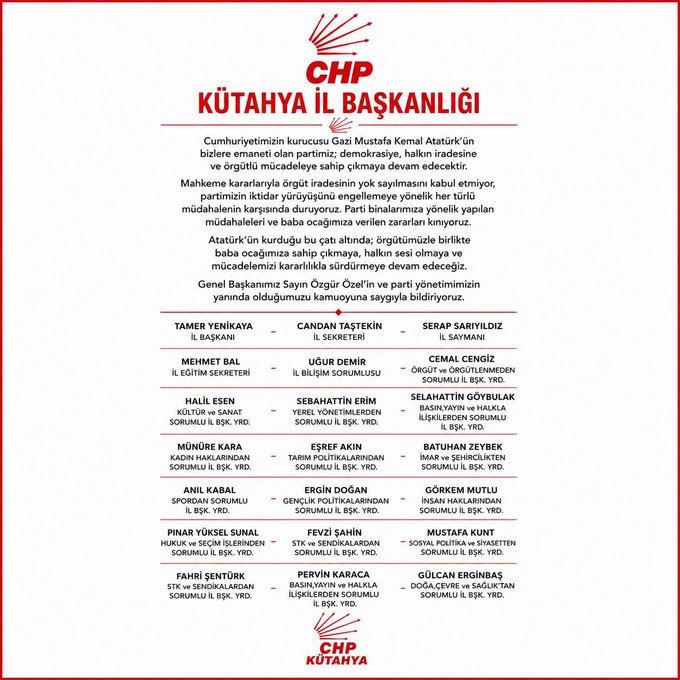 CHP Kütahya İl Başkanlığı tarafından yayımlanan açıklama görseli
